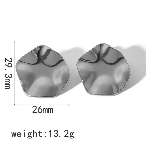 Wholesale Women's Stainless Steel Geometric Pleated Texture Electroplated Earrings