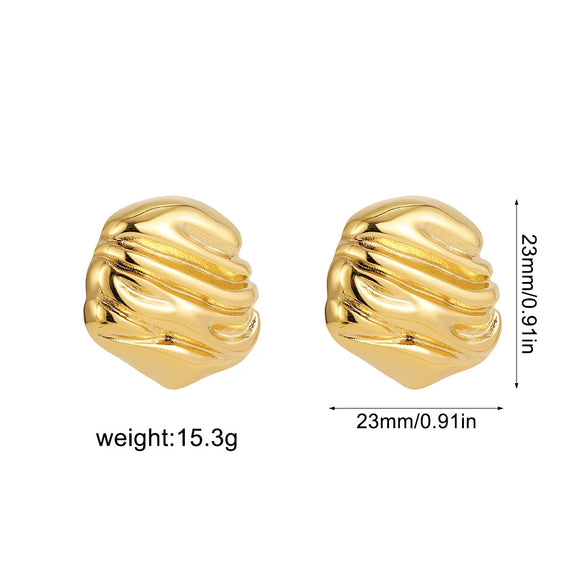 Wholesale Women's Stainless Steel Geometric Pleated Thread Sunflower Hammered Earrings With 18K Gold Electroplating