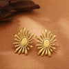 Wholesale Women's Stainless Steel Geometric Pleated Thread Sunflower Hammered Earrings With 18K Gold Electroplating