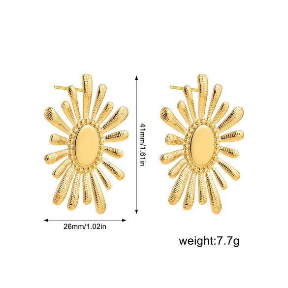 Wholesale Women's Stainless Steel Geometric Pleated Thread Sunflower Hammered Earrings With 18K Gold Electroplating