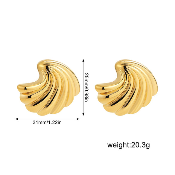 Wholesale Women's Stainless Steel Geometric Pleated Thread Sunflower Hammered Earrings With 18K Gold Electroplating