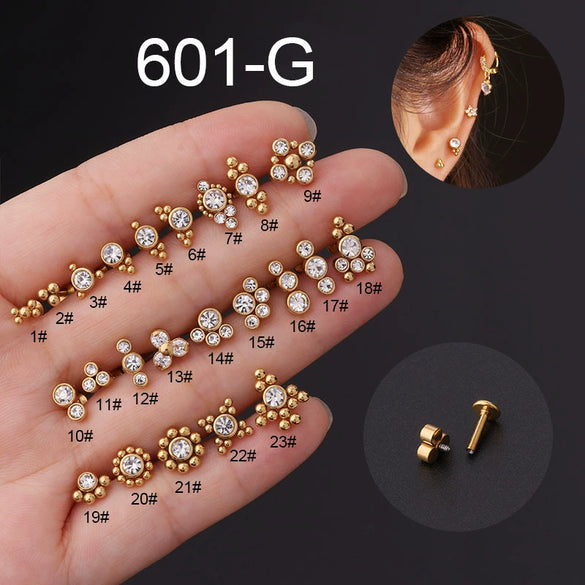 Wholesale Women's Stainless Steel Geometric Puncture Earrings With Electroplating Treatment