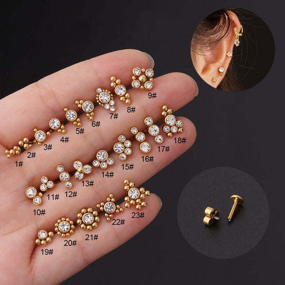 Wholesale Women's Stainless Steel Geometric Puncture Earrings With Electroplating Treatment