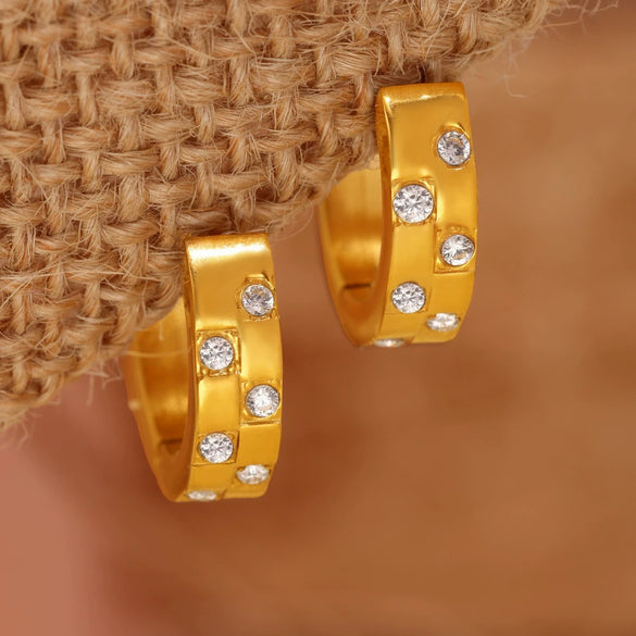 Wholesale Women's 316L Stainless Steel Geometric Pvd Plated C Zircon Earrings Light Luxury Style