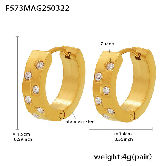 Wholesale Women's 316L Stainless Steel Geometric Pvd Plated C Zircon Earrings Light Luxury Style