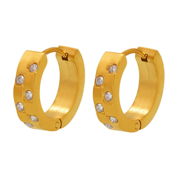 Wholesale Women's 316L Stainless Steel Geometric Pvd Plated C Zircon Earrings Light Luxury Style