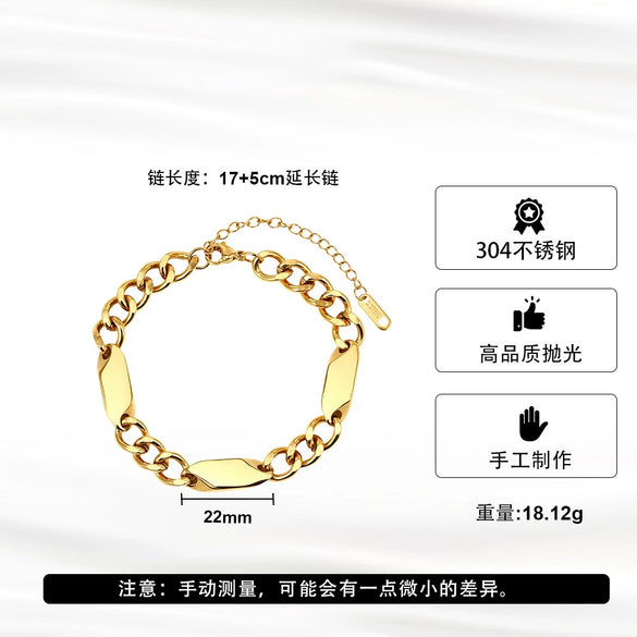 Wholesale Women's Stainless Steel Geometric Real Gold Plated Vintage Bracelet Jewelry