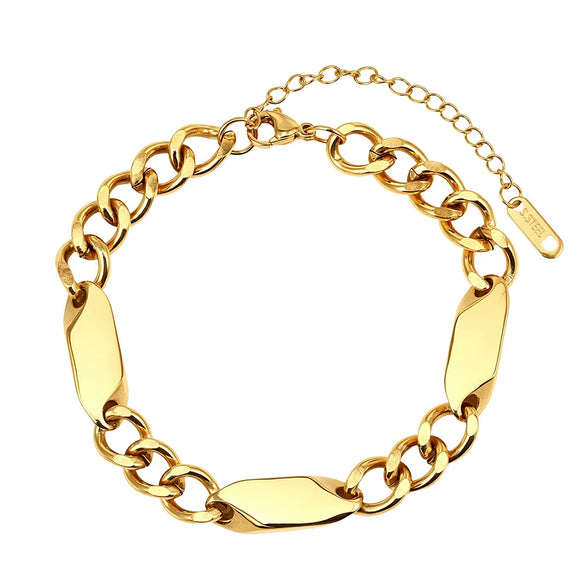 Wholesale Women's Stainless Steel Geometric Real Gold Plated Vintage Bracelet Jewelry
