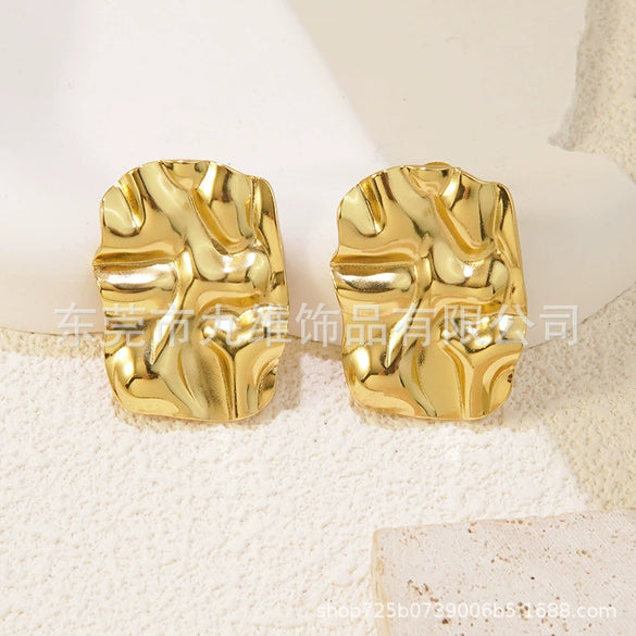 Wholesale Women's Stainless Steel Geometric Rectangular Pleated Stamped Earrings