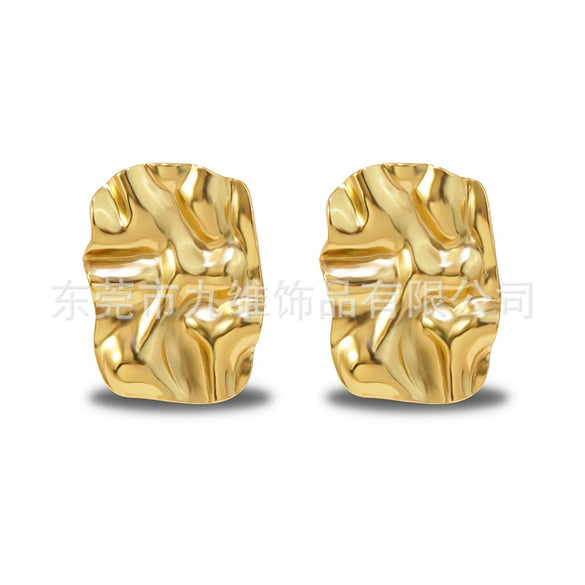 Wholesale Women's Stainless Steel Geometric Rectangular Pleated Stamped Earrings