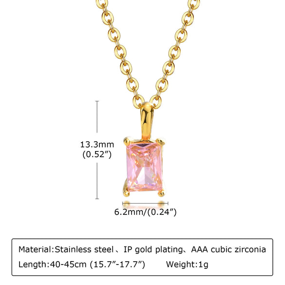 Wholesale Women's Stainless Steel Geometric Rectangular Zircon Pendant Necklace With Gold Electroplating And Ochain
