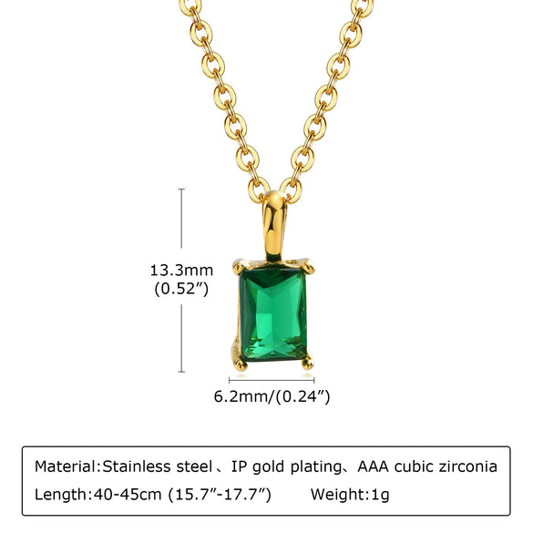 Wholesale Women's Stainless Steel Geometric Rectangular Zircon Pendant Necklace With Gold Electroplating And Ochain