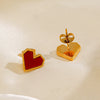 Wholesale Women's Stainless Steel Geometric Red Love Earrings 18K Gold Plated