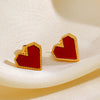 Wholesale Women's Stainless Steel Geometric Red Love Earrings 18K Gold Plated