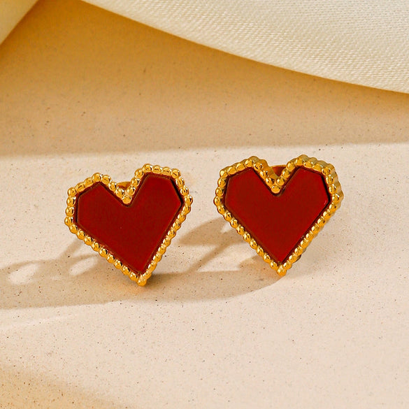Wholesale Women's Stainless Steel Geometric Red Love Earrings 18K Gold Plated