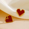 Wholesale Women's Stainless Steel Geometric Red Love Earrings 18K Gold Plated