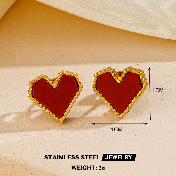 Wholesale Women's Stainless Steel Geometric Red Love Earrings 18K Gold Plated