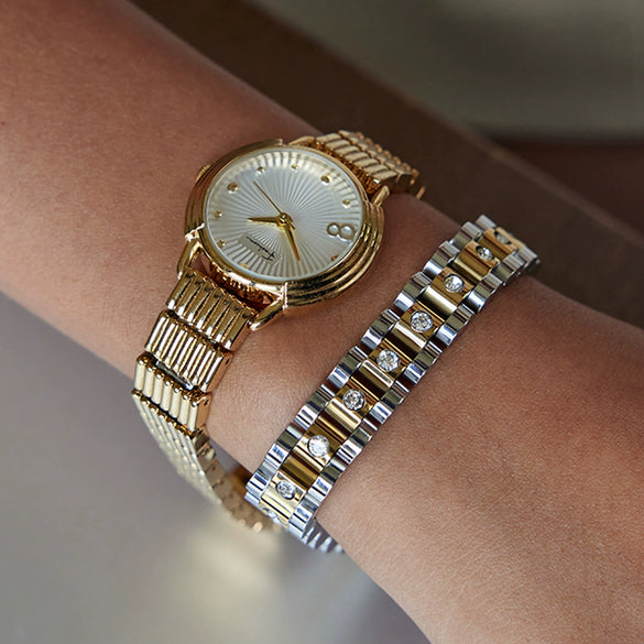 Wholesale Women's Stainless Steel Geometric Retro Exquisite Bracelet With Electroplating And White Rhinestones