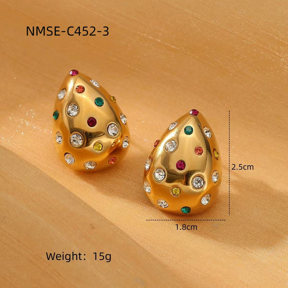 Wholesale Women's Stainless Steel Geometric Retro Fashion Diamond Earrings With Electroplating