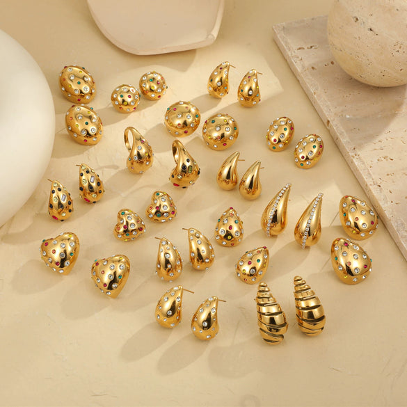 Wholesale Women's Stainless Steel Geometric Retro Fashion Diamond Earrings With Electroplating