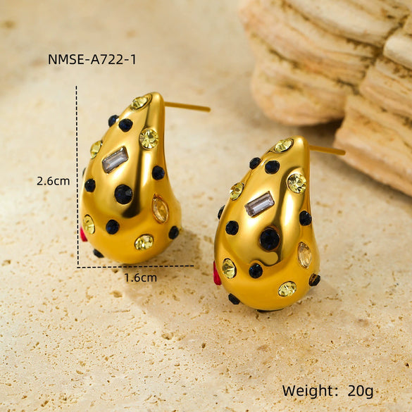 Wholesale Women's Stainless Steel Geometric Retro Fashion Diamond Earrings With Electroplating