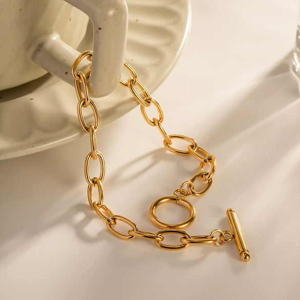 Wholesale Women's Stainless Steel Geometric Retro Gold Ot Buckle Electroplated Bracelet