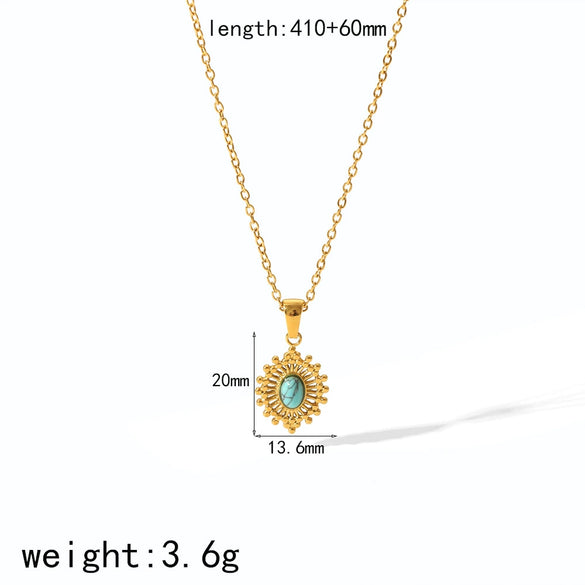Wholesale Women's Stainless Steel Geometric Retro Highgrade Blue Turquoise Earrings With Electroplating