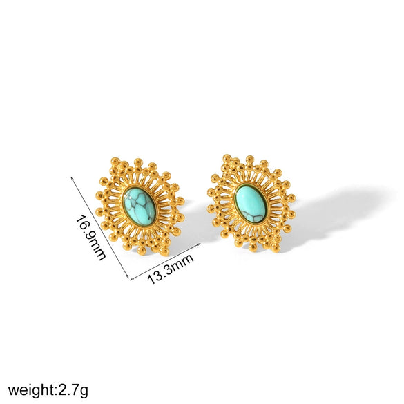 Wholesale Women's Stainless Steel Geometric Retro Highgrade Blue Turquoise Earrings With Electroplating