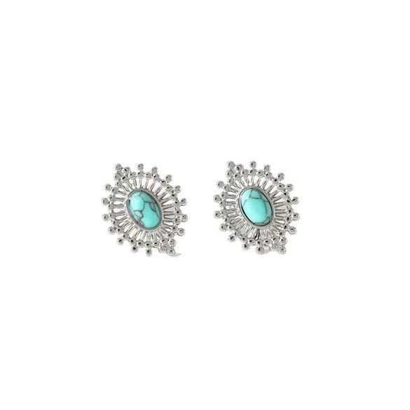 Wholesale Women's Stainless Steel Geometric Retro Highgrade Blue Turquoise Earrings With Electroplating
