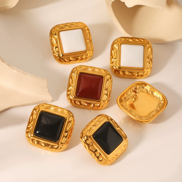 Wholesale Women's Stainless Steel Geometric Retro Pin Earrings With Electroplating