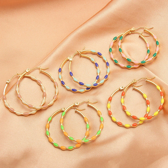 Wholesale Women's Stainless Steel Geometric Retro Temperament Earrings With Electroplating Treatment