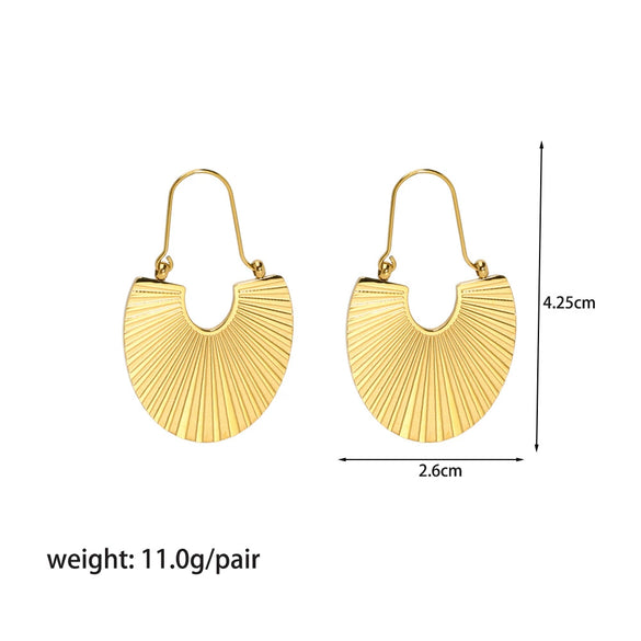 Wholesale Women's Stainless Steel Geometric Rib Fan Earrings With Pvdp Furnace Real Gold Processing And Personality Design