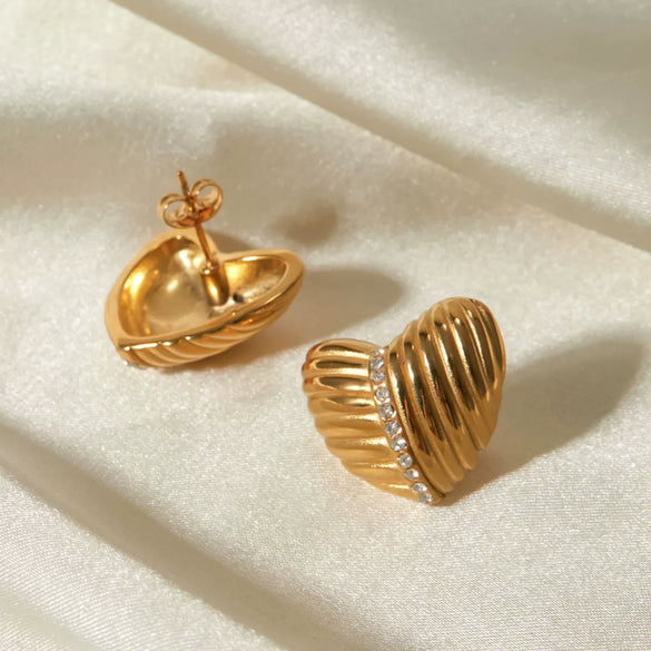 Wholesale Women's Stainless Steel Geometric Ribbed Love Earrings With Diamond Texture And Electroplating