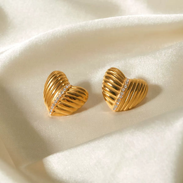 Wholesale Women's Stainless Steel Geometric Ribbed Love Earrings With Diamond Texture And Electroplating