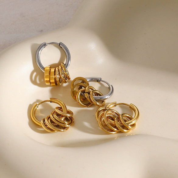 Wholesale Women's Stainless Steel Geometric Ring Earrings With Electroplating And Color Matching Original Design