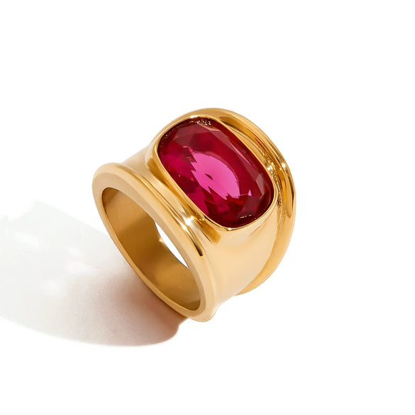 Wholesale Women's Stainless Steel Geometric Ring With Electroplating And Pink Zircon Light Luxury Jewelry