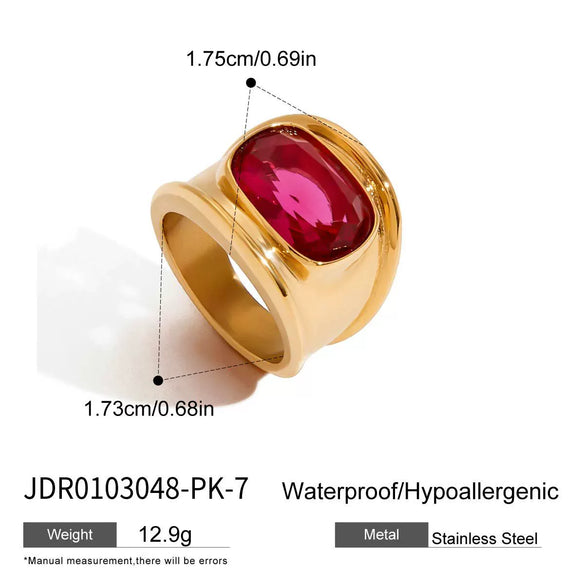 Wholesale Women's Stainless Steel Geometric Ring With Electroplating And Pink Zircon Light Luxury Jewelry