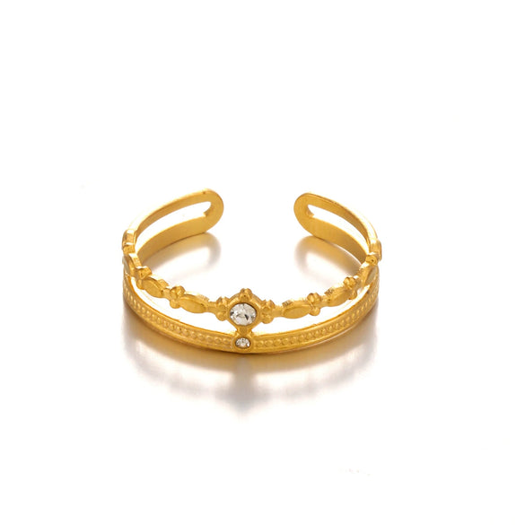 Wholesale Women's Stainless Steel Geometric Ring With Electroplating And Rhinestones