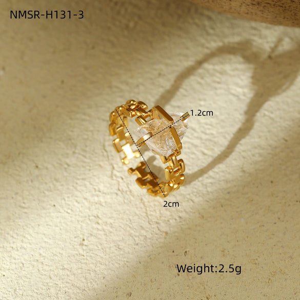 Wholesale Women's Stainless Steel Geometric Ring With Electroplating Treatment And Natural Stone