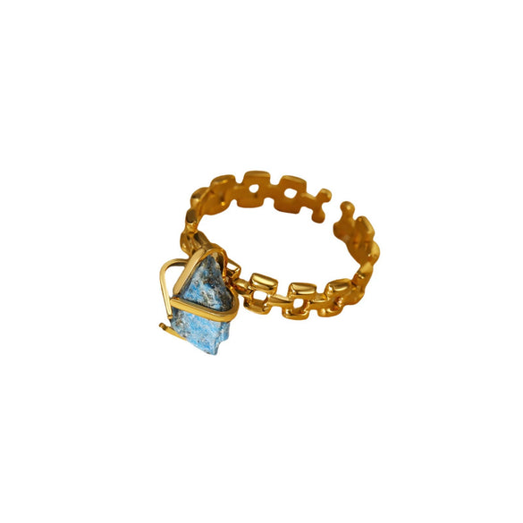 Wholesale Women's Stainless Steel Geometric Ring With Electroplating Treatment And Natural Stone