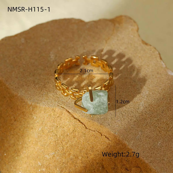 Wholesale Women's Stainless Steel Geometric Ring With Electroplating Treatment And Natural Stone