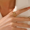 Wholesale Women's Stainless Steel Geometric Ring With French Retro Style And 18K Gold Plated Electroplating Treatment