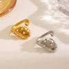 Wholesale Women's Stainless Steel Geometric Ring With Pearl Inlaid And Electroplating Treatment
