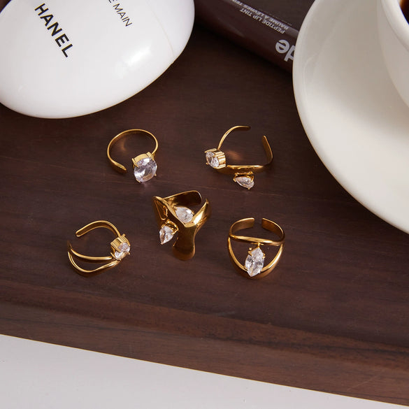 Wholesale Women's Stainless Steel Geometric Ring With Pvd Furnace Vacuum Real Gold Plating