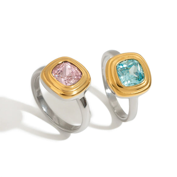 Wholesale Women's Stainless Steel Geometric Ring With Zircon Electroplated In Gold And Silver Color Matching