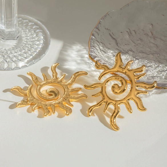 Wholesale Women's Stainless Steel Geometric Rotating Thread Sun Earrings With Electroplating Light Luxury And Original Design