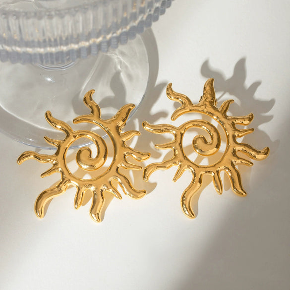 Wholesale Women's Stainless Steel Geometric Rotating Thread Sun Earrings With Electroplating Light Luxury And Original Design