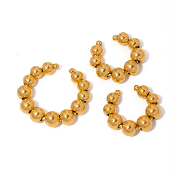Wholesale Women's Stainless Steel Geometric Round Beads Electroplated Ear Clip Earrings