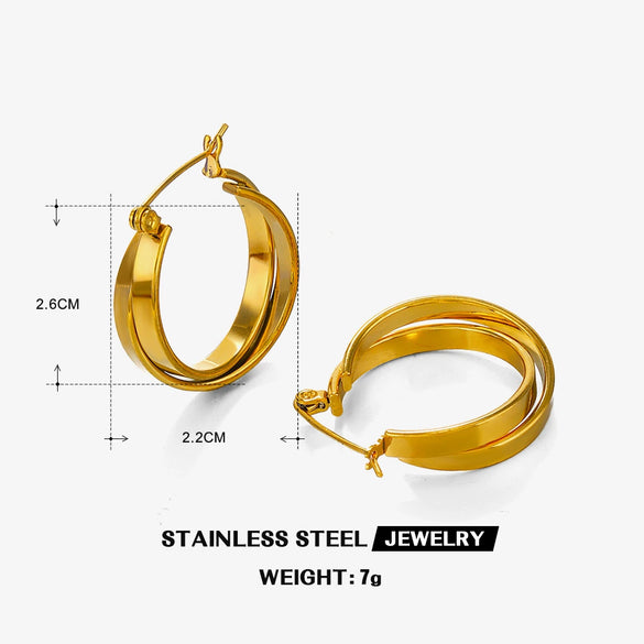 Wholesale Women's Stainless Steel Geometric Round Exaggerated Hip Hop Irregular Earrings With Electroplating