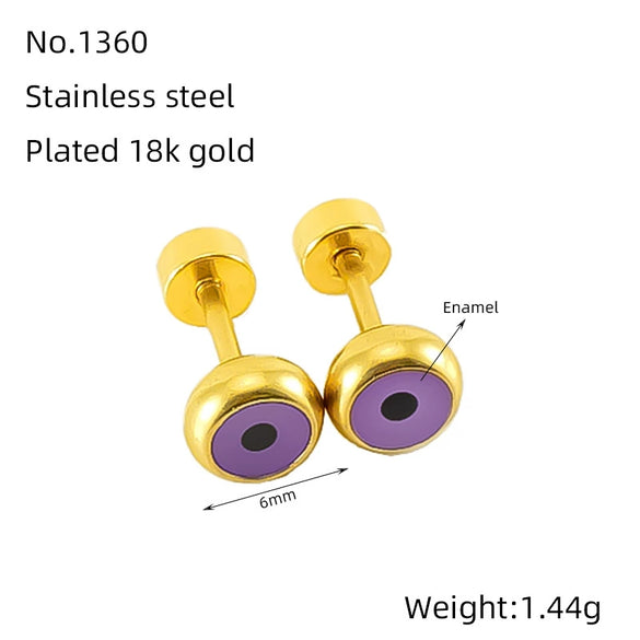 Wholesale Women's 316L Stainless Steel Geometric Round Eyes Earrings 18K Gold Electroplated